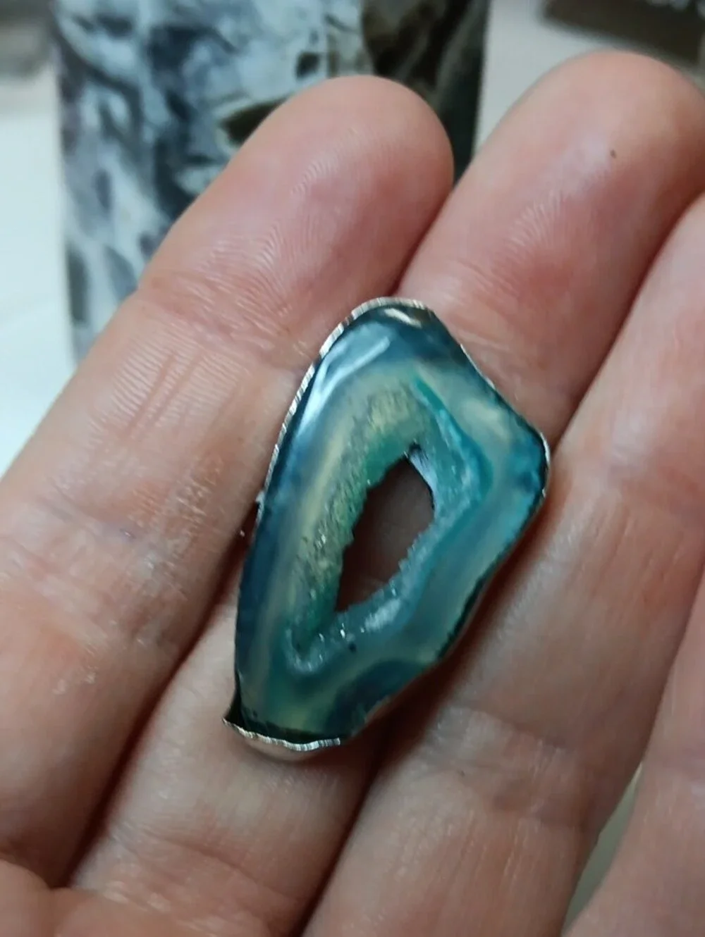 Teal Agate Slice Statement Ring - Women Jewelry